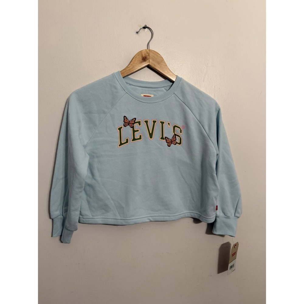 Levi's Girls Blue Butterfly Graphic Boxy Raglan Sweatshirt Size 8-10 New $45